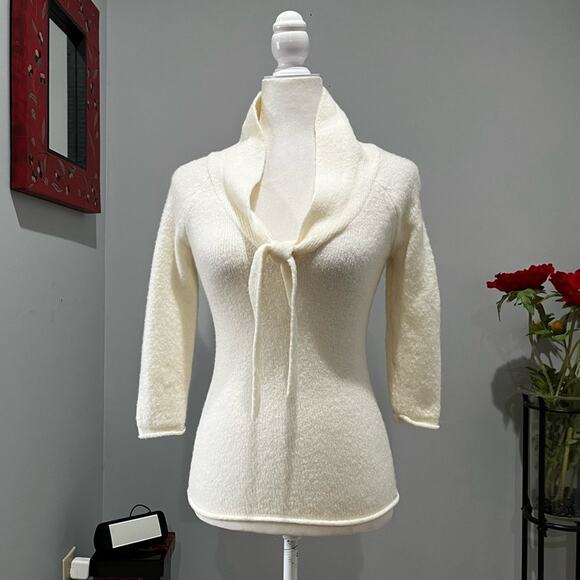 NEW Arden B. Cozy Knit Scoop Tie Neck Bow Layering Sweater Winter White XS NWOT - Picture 5 of 13